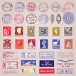 Vintage Postage Stamps, Marks, Stickers Vector Set