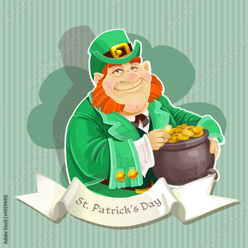 Vector: Big fat Leprechauns guard the pot of gold - Poster Big fat Leprechauns guard the pot of gold - Poster