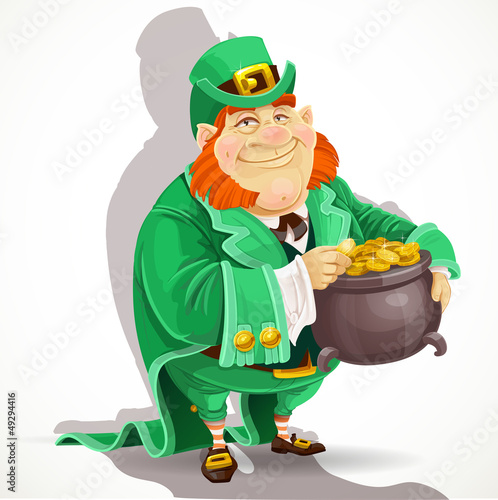 Vector: Cute big fat Leprechauns guard the pot of gold Cute big fat Leprechauns guard the pot of gold