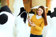 beautiful bride chooses bridal gown
