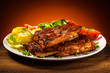 Tasty grilled ribs with vegetables