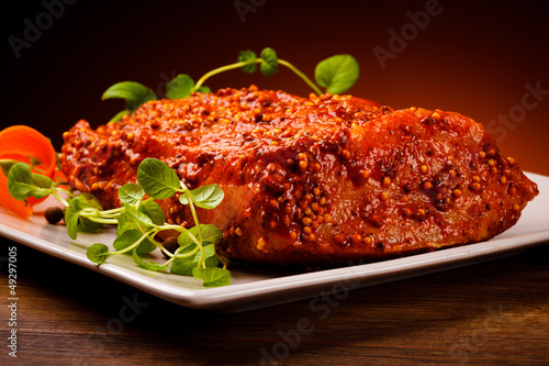 Photo: Raw pork and vegetables Raw pork and vegetables