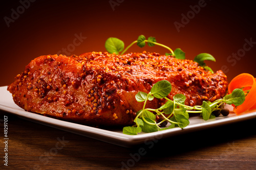 Photo: Raw pork and vegetables Raw pork and vegetables