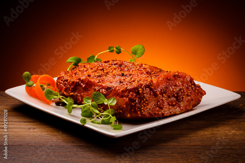 Photo: Raw pork and vegetables Raw pork and vegetables