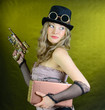 Steampunk woman with gun.