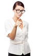Strict woman in glasses