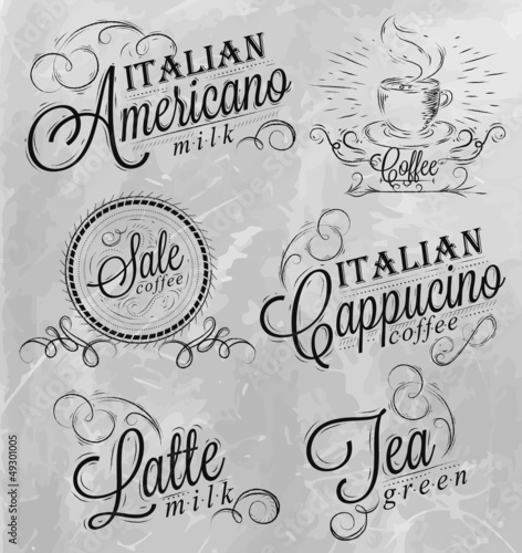Vector: Names of coffee drinks chalk Names of coffee drinks chalk