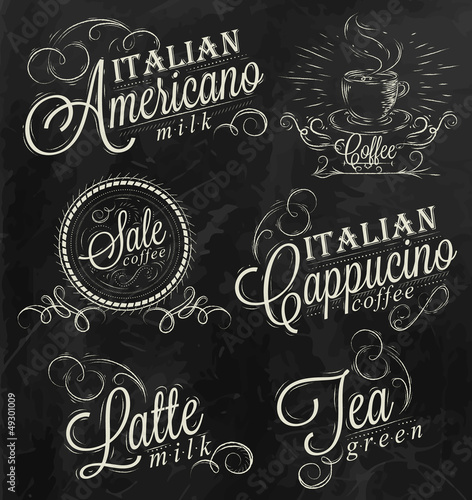 Vector: Names of coffee drinks chalk dark Names of coffee drinks chalk dark