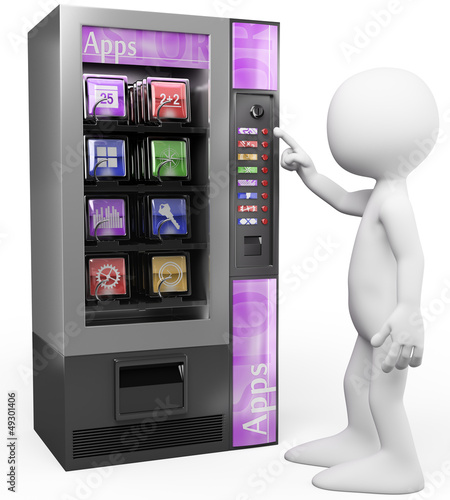 Illustration: 3D white people. Apps vending machine 3D white people. Apps vending machine