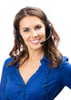 Support phone operator in headset, isolated