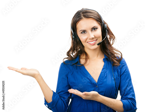 Photo: Support phone operator showing, on white Support phone operator showing, on white
