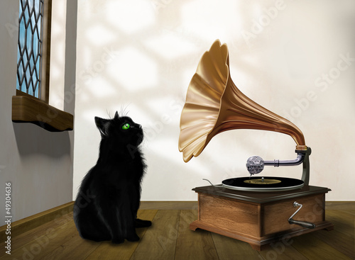 Illustration: Cat with gramophone Cat with gramophone