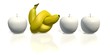 banana with knot between white apples