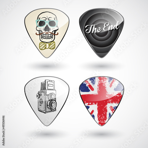 Vector: Guitar picks or plectrums with custom designs Guitar picks or plectrums with custom designs