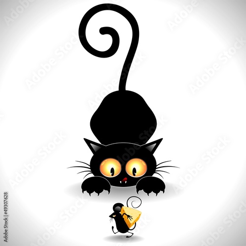  Cat Cartoon in Ambush-Gatto in Agguato e Topolino Clip Art