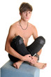 Shirtless teenager
