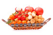 Photo: a group of variety fruit in basket on white a group of variety fruit in basket on white