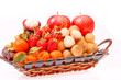 Photo: a group of variety fruit in basket on white a group of variety fruit in basket on white