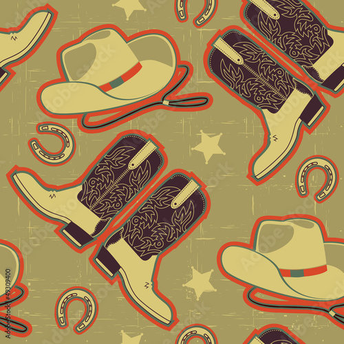 Illustration: cowboy seamless pattern for background.Vintage illustration cowboy seamless pattern for background.Vintage illustration