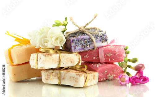 Photo: Natural handmade soap, isolated on white Natural handmade soap, isolated on white