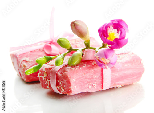 Photo: Natural handmade soap, isolated on white Natural handmade soap, isolated on white