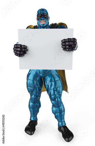 Illustration: super hero blue and black holding a board full body super hero blue and black holding a board full body
