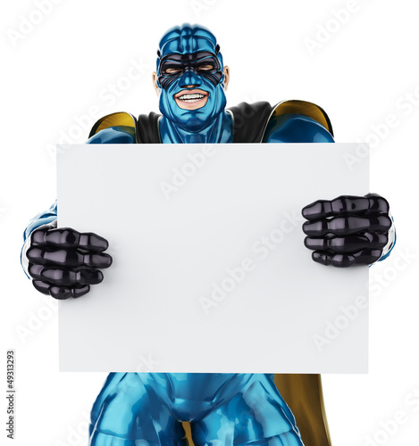 Illustration: super hero blue and black holding a board super hero blue and black holding a board