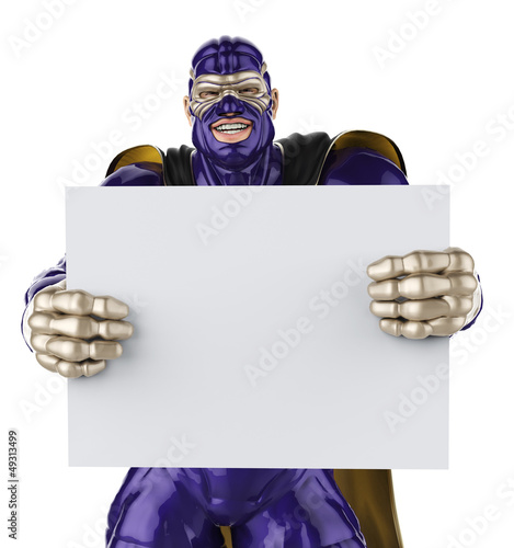 Illustration: super hero silver and dark blue holding a board super hero silver and dark blue holding a board