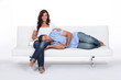 Sleeping man with his head on his girlfriend's lap