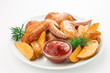 Photo: Fried chicken wings with baked potatoes Fried chicken wings with baked potatoes