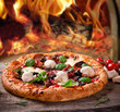 Delicious italian pizza served on wooden table
