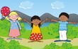 Vector: children and ball children and ball