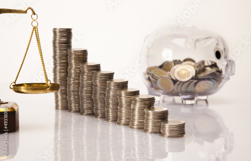 Photo: Business concept, Pig bank and money coin Business concept, Pig bank and money coin