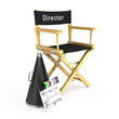 DIrector chair, clapper board and megaphone