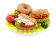 Fresh bagels with cheese and fish