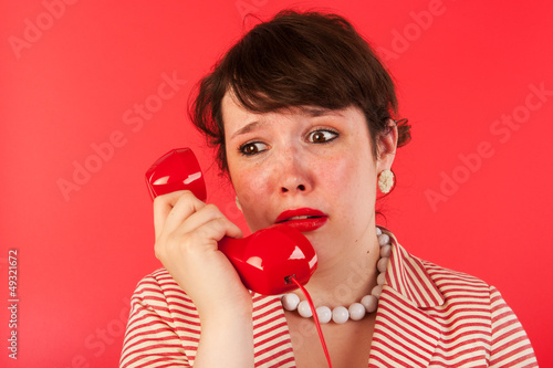 Photo: Woman with sad phone call Woman with sad phone call