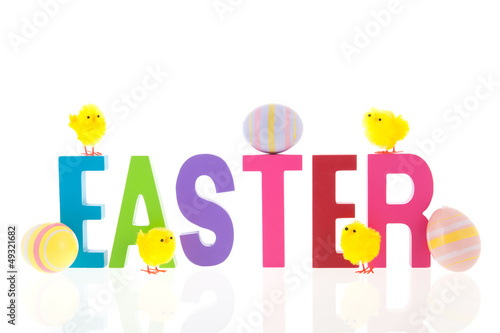 Photo: Happy easter with eggs and chicks Happy easter with eggs and chicks