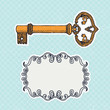 decorative vintage key on chacked background