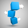 Three blue boxes with arrows 3D