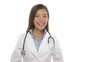 Medical doctor knocking on screen and waving hello