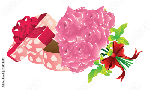 Vector: Roses and gift box Roses and gift box