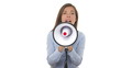 Business woman screaming angry in megaphone