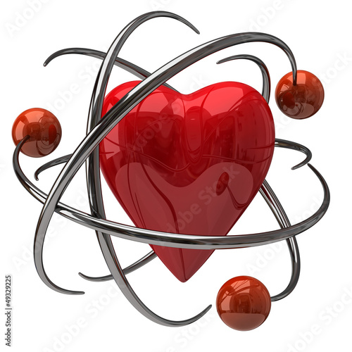 Illustration: Three small orange sphers rotating around a heart Three small orange sphers rotating around a heart