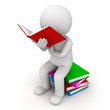 3d man sitting on a pile of books and reading book