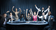 Attractive group cheering at the casino