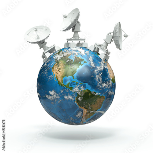 Illustration: Satellite dishes on earth. 3d Satellite dishes on earth. 3d