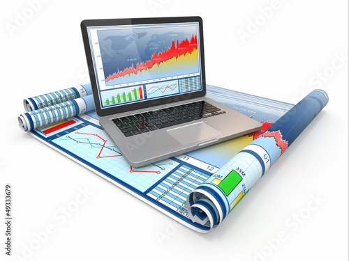 Illustration: Business analyze. Laptop, graph and diagram. Business analyze. Laptop, graph and diagram.