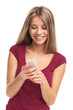 Foto: Cute smiling young woman with phone Cute smiling young woman with phone