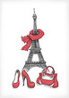 Eiffel Tower, shoes and handbag