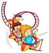 Three children riding in a roller coaster